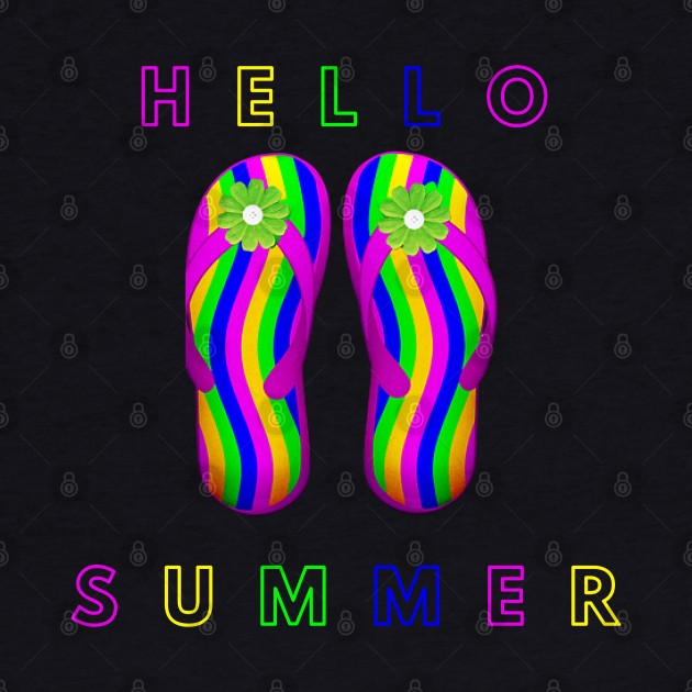 Hello Summer with Flip Flops - Bright Rainbow Colors by tnts
